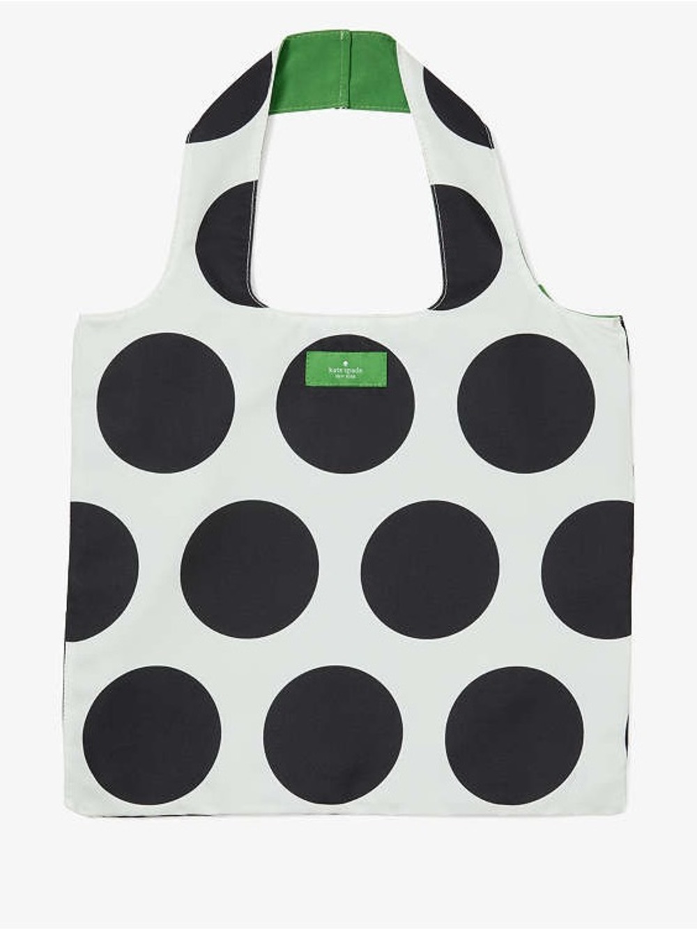 Kate Spade New York black and white polka dot reversible tote bag, green lining